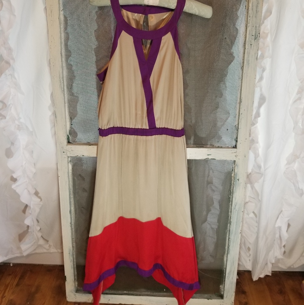 Outback Red purple cream and red silky dress - Picture 7 of 8